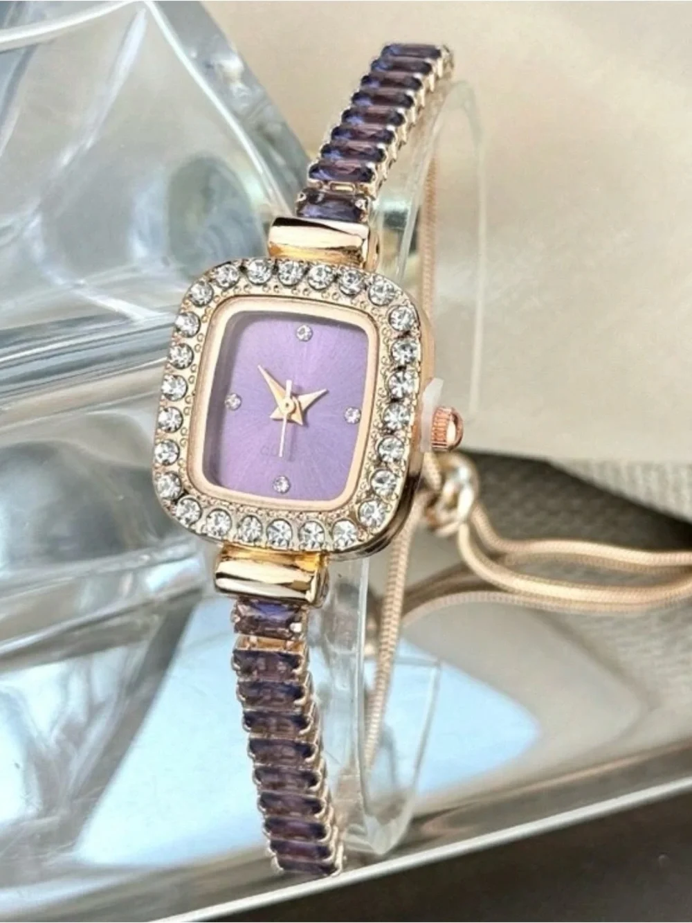 Crystal Gold-Tone Women’s Bracelet Watch with Crystal Bezel
